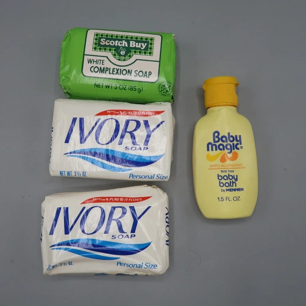 Vintage Mennen Baby Magic Baby Bath 1.5oz, 2 Ivory Bar Soap, Scotch Buy Lot